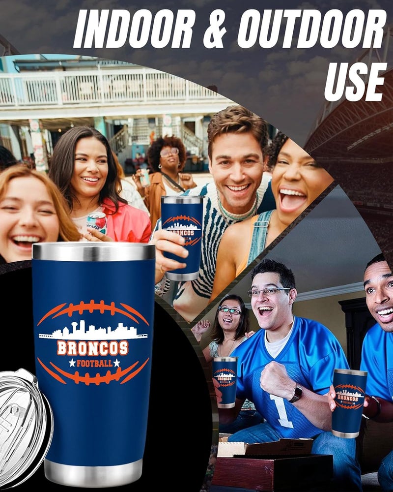 Gyothrig Football Fan 20 Oz Insulated Travel Coffee Cup Mug Tumbler with Lid Themed Merch Shop Men Women Sport Stuff Gear Apparel Broncos Team Desk Decor Accessories Husband Boyfriend Cool Birthday Gift - Image 4
